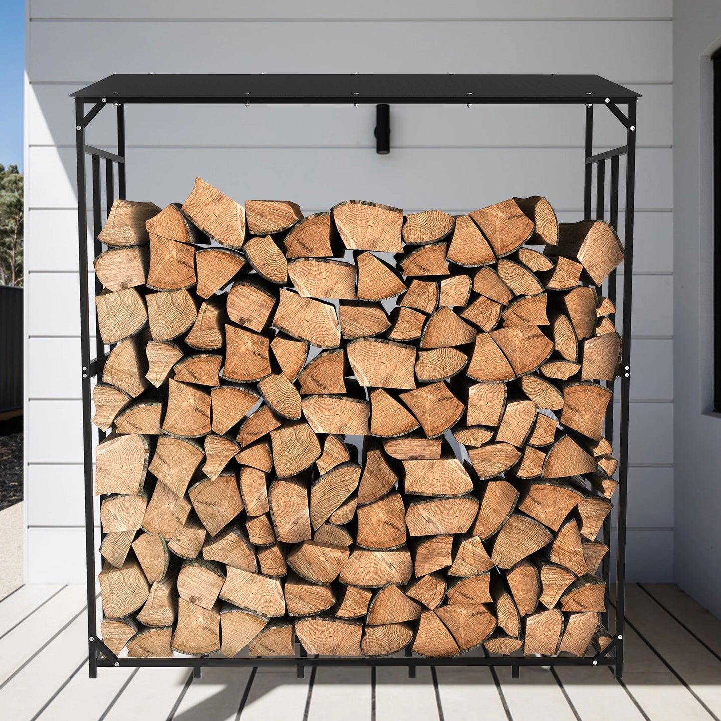 Heavy Duty Metal Firewood Rack With Top Cover For Outdoor