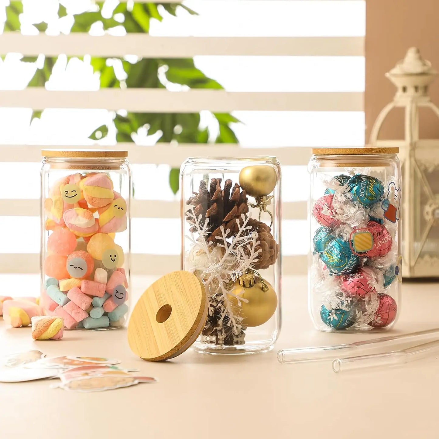 Customizable Glass Tumbler Set With Lids And Straws