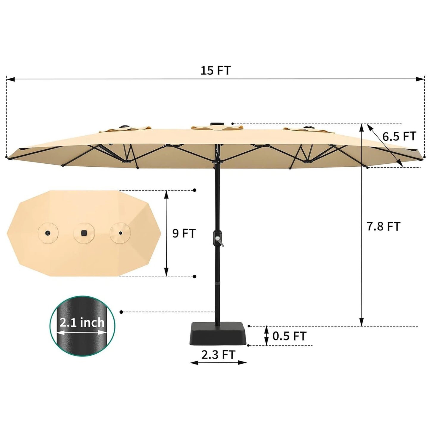 Twister Patio Umbrella Double-Sided Rectangle Market With Cross Base
