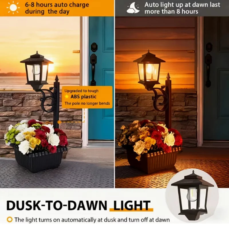 Outdoor Solar Street Light With Flower Pot Wall Mounted Freestanding