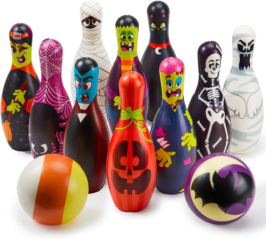 Foam Bowling Set Halloween Gift for Kids Toys Party Supplies Get-Together Party Game Day Events Indoor Outdoor Toy Game with 10 Pins & 2 Balls Fun Sports Games Birthday Parties