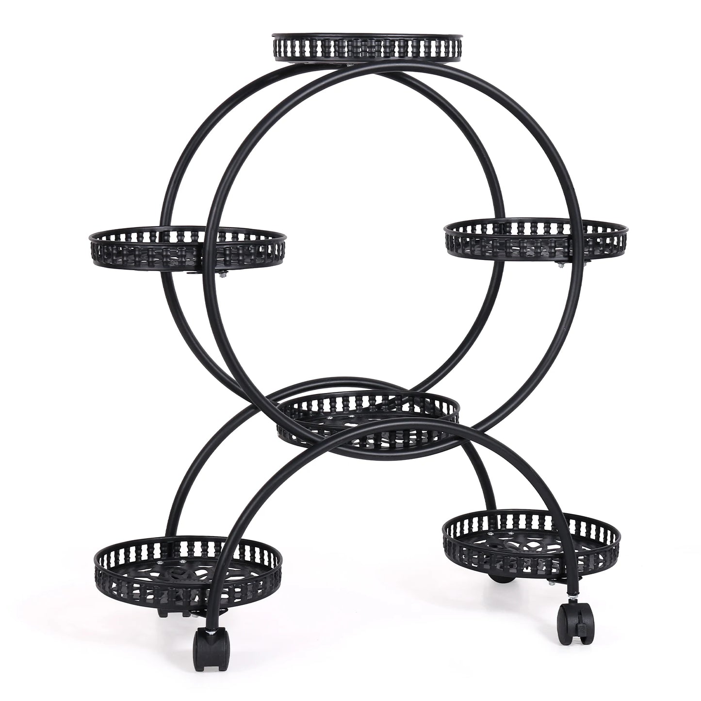 Wrought Iron Potted Plant Stand With Wheels Patio Cart