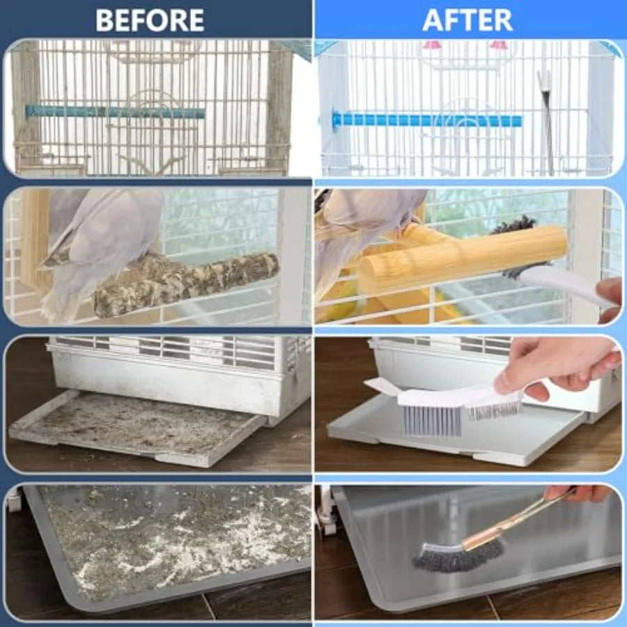 Bird Cage Cleaner Brush Kit, Bird Poop Remover Cleaning Tools Set Accessories for Small, Medium, Large, Tall, Stainless Steel,