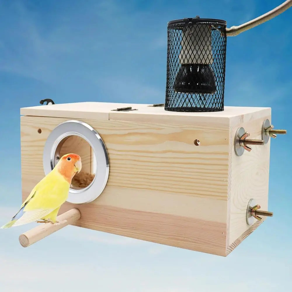 Bird House, Nesting Box with Heat Lamp, 75W Caged Heat Emitter Heater Lamp, Birdcage Accessories, Suitable for Parrot, Parakeet,