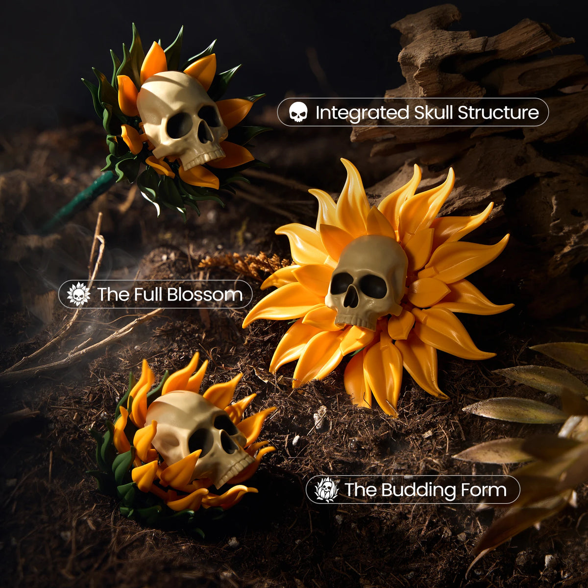 SupreOwls Skull Sunflower Building Blocks Set Gothic Floral Decor