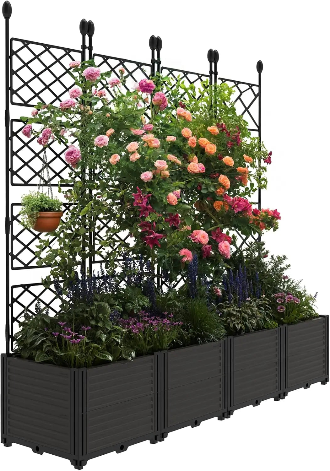 TWISTER.CK Plastic Planter Box With Trellis For Raised Garden