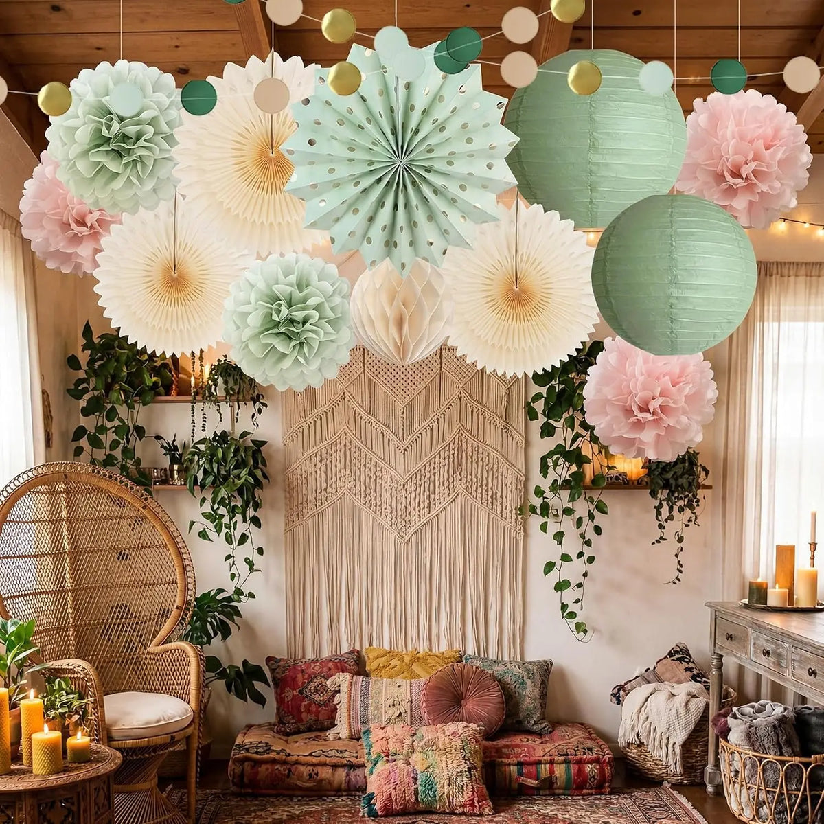 Wedding Party Decorative Paper Pom Poms and Flower Ball Decorations
