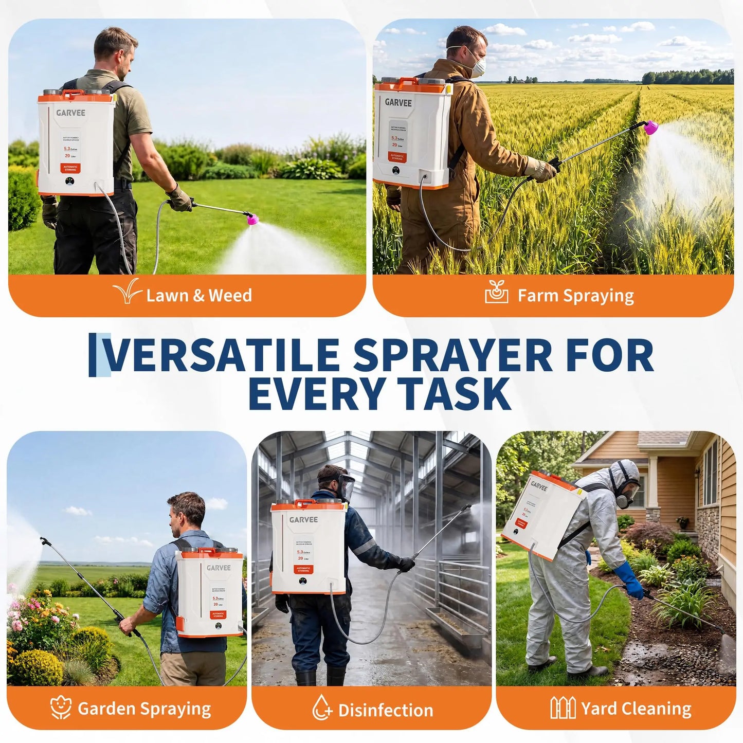 HiMISS Electric Backpack Sprayer With 90 PSI And Five Nozzles