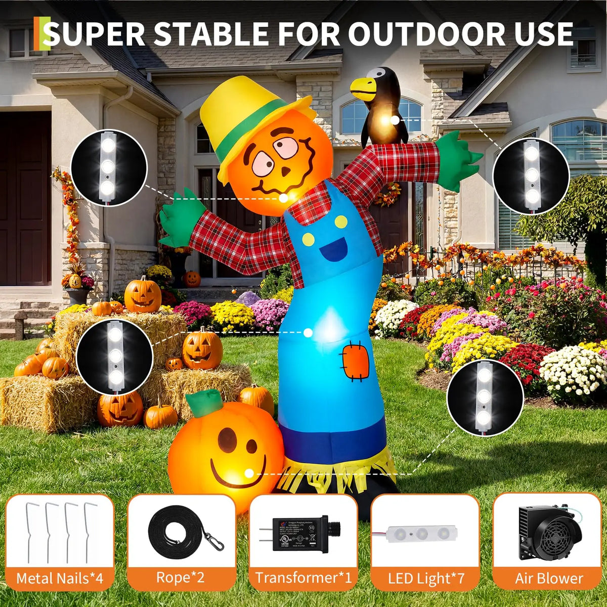 Lighted Halloween Pumpkin Scarecrow Inflatable Lawn and Porch Decoration