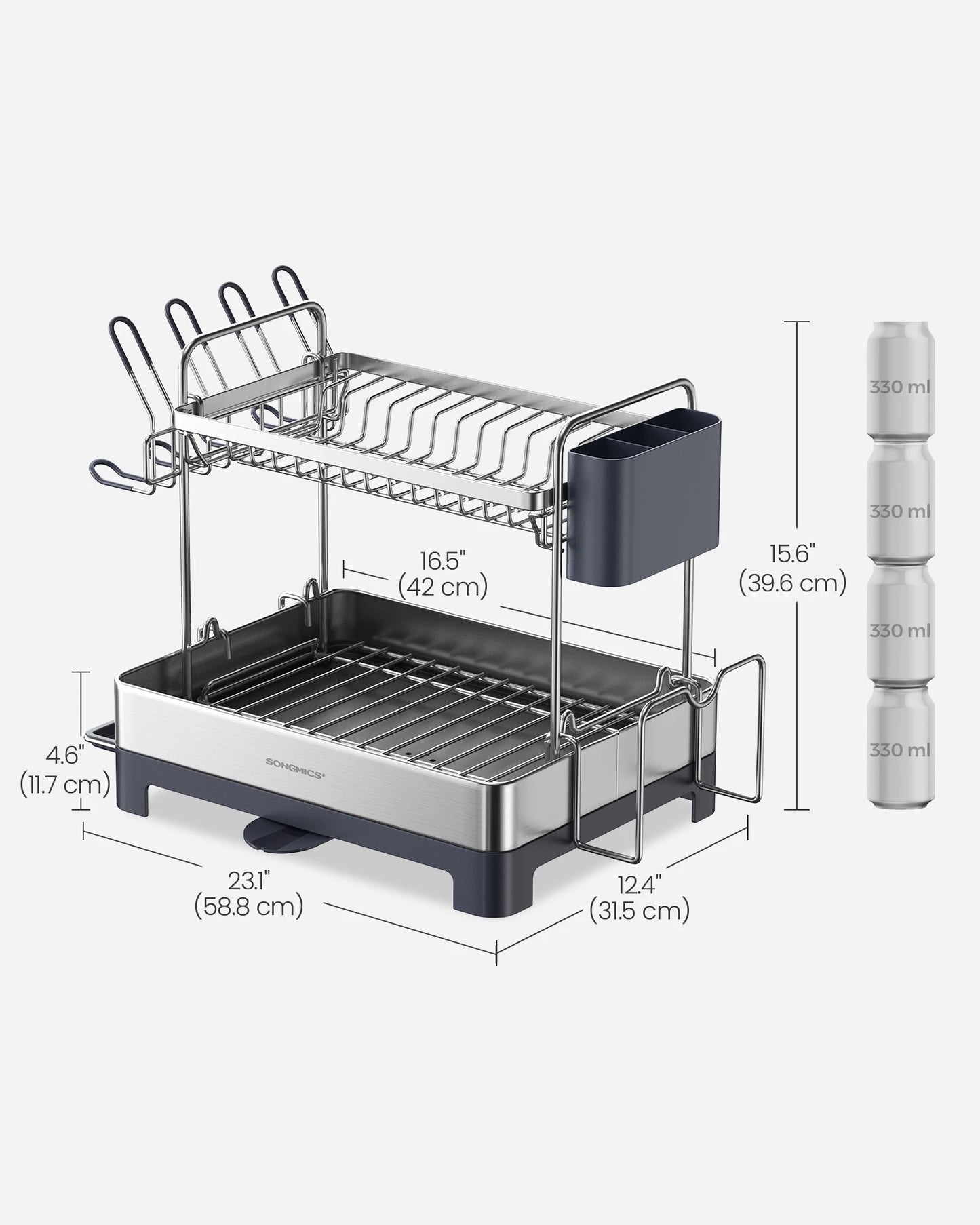 SONGMICS 2 Tier Dish Drying Rack With Rotatable Drain Spout