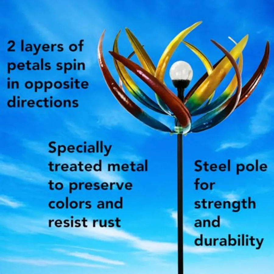 Tulip Wind Spinners Outdoor Solar Lighted Metal Garden Sculpture