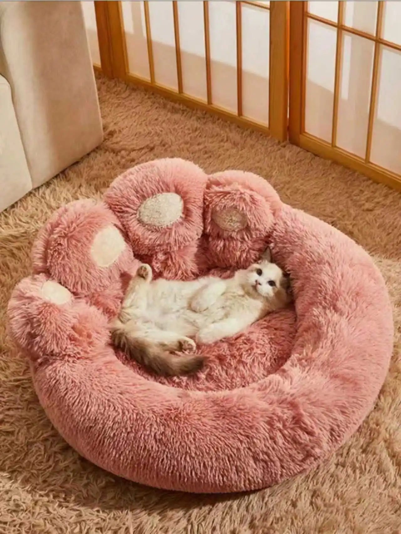 XMSJ Plush Paw Shaped Pet Bed All Season Nest Lining