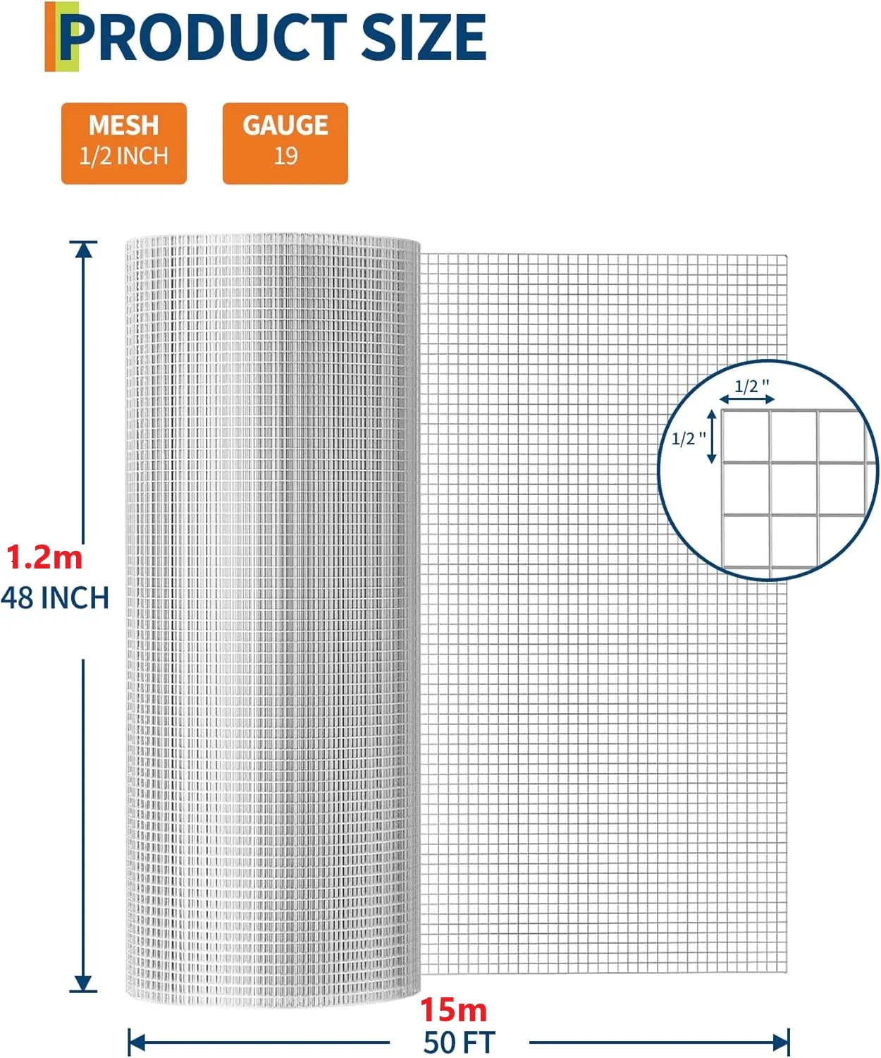 HiMISS Galvanized Hardware Cloth Wire Mesh Garden Fence Poultry Netting
