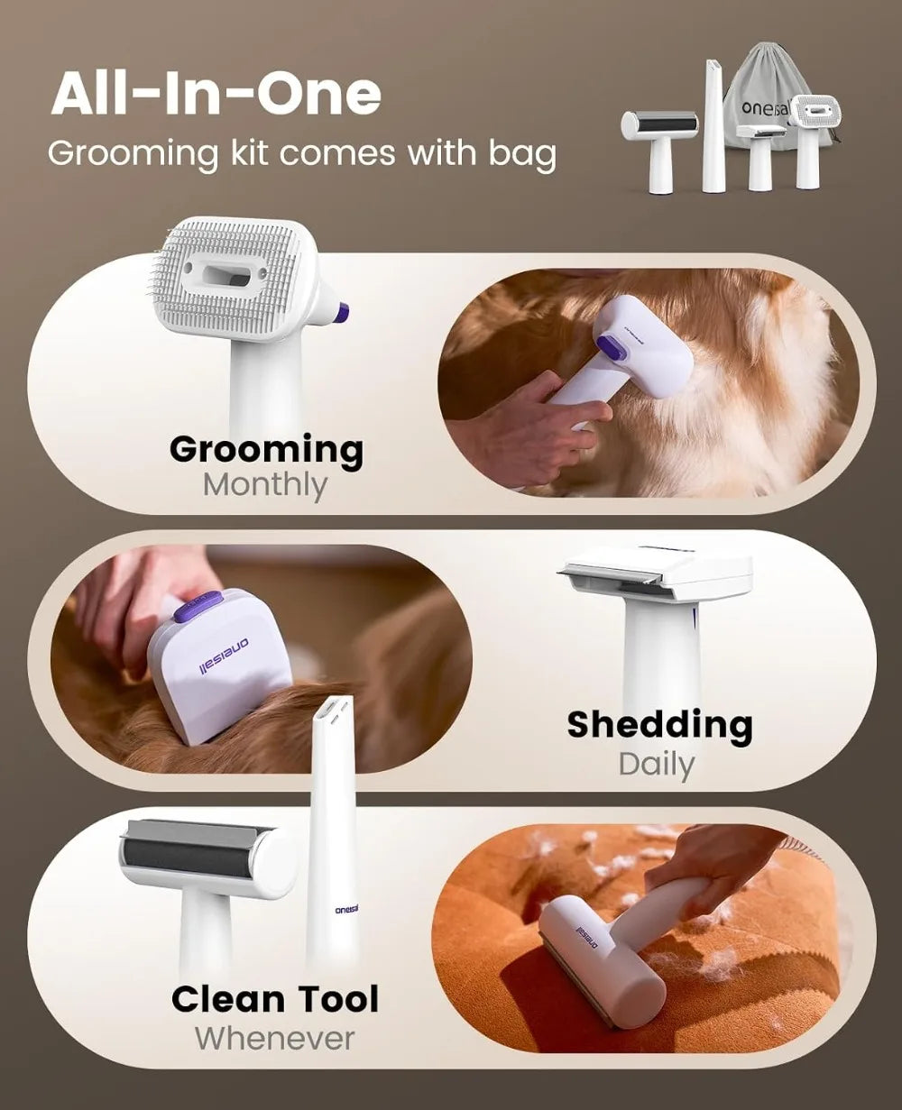 Pet Hair Vacuum Grooming Kit 15000Pa Suction Low Noise