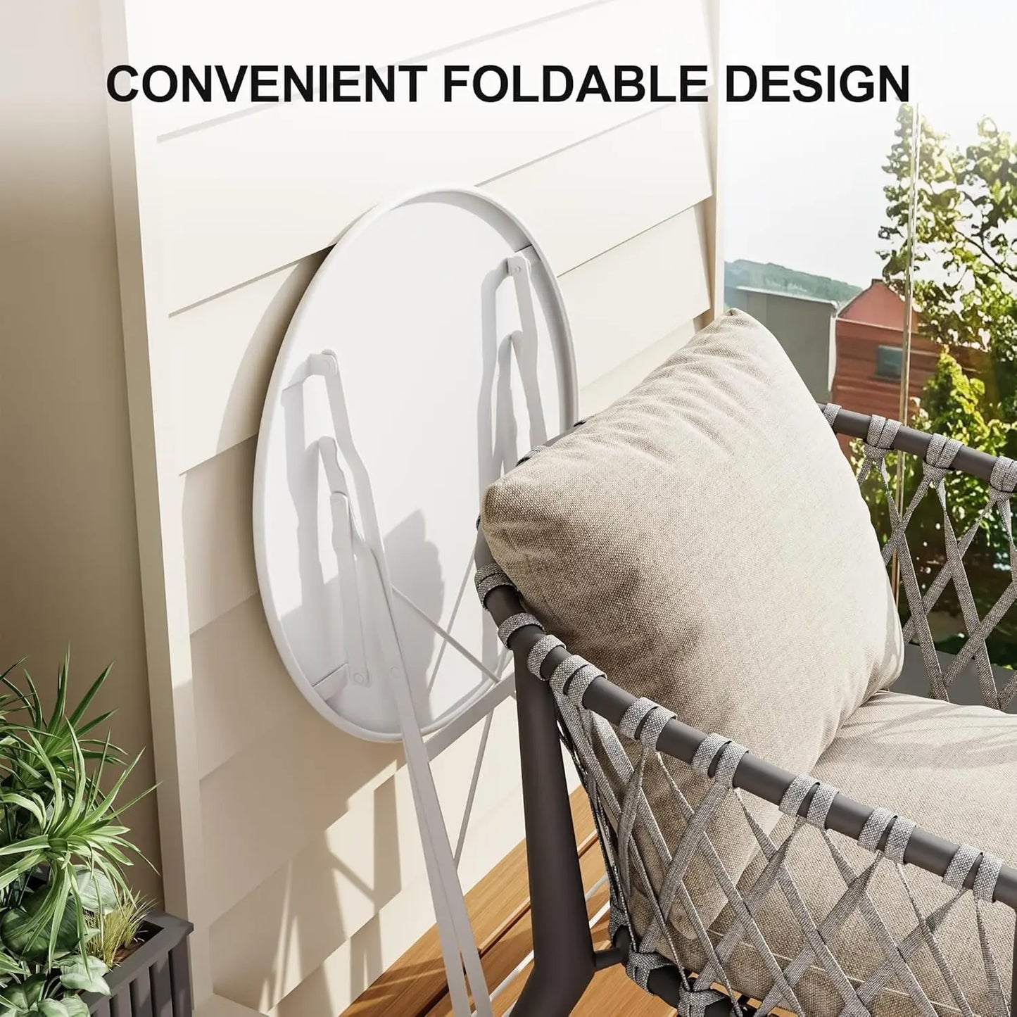 TWISTER.CK Three Piece Patio Bistro Set Folding Iron Table Chairs