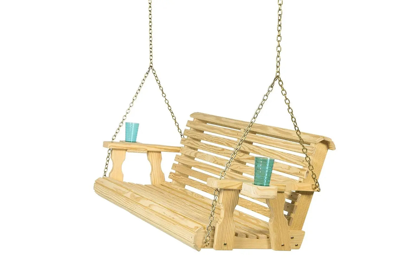 Heavy Duty 700LBS 4FT Wooden Porch Swing, Roll Back Design & Cup Holders for Outdoor, Custom