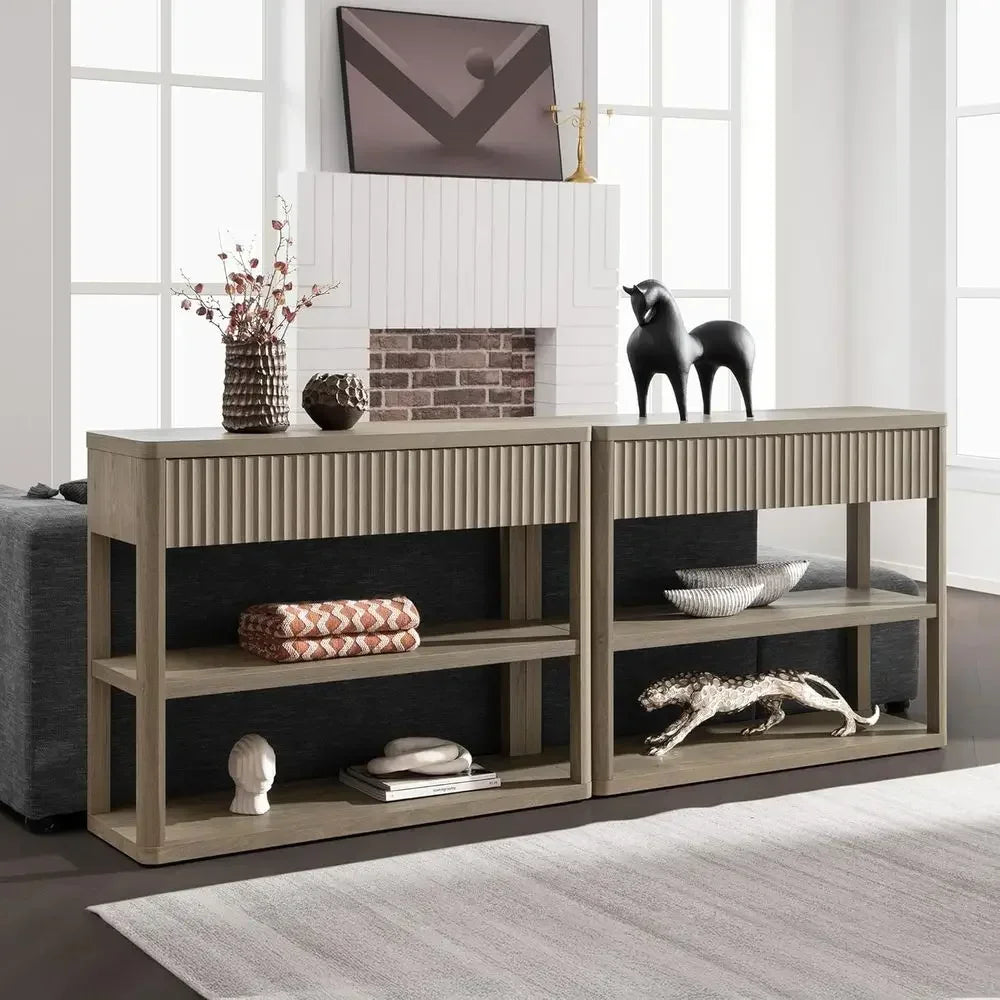Entryway Table With Storage And Two Drawers And Two Tier Shelves For Living Room