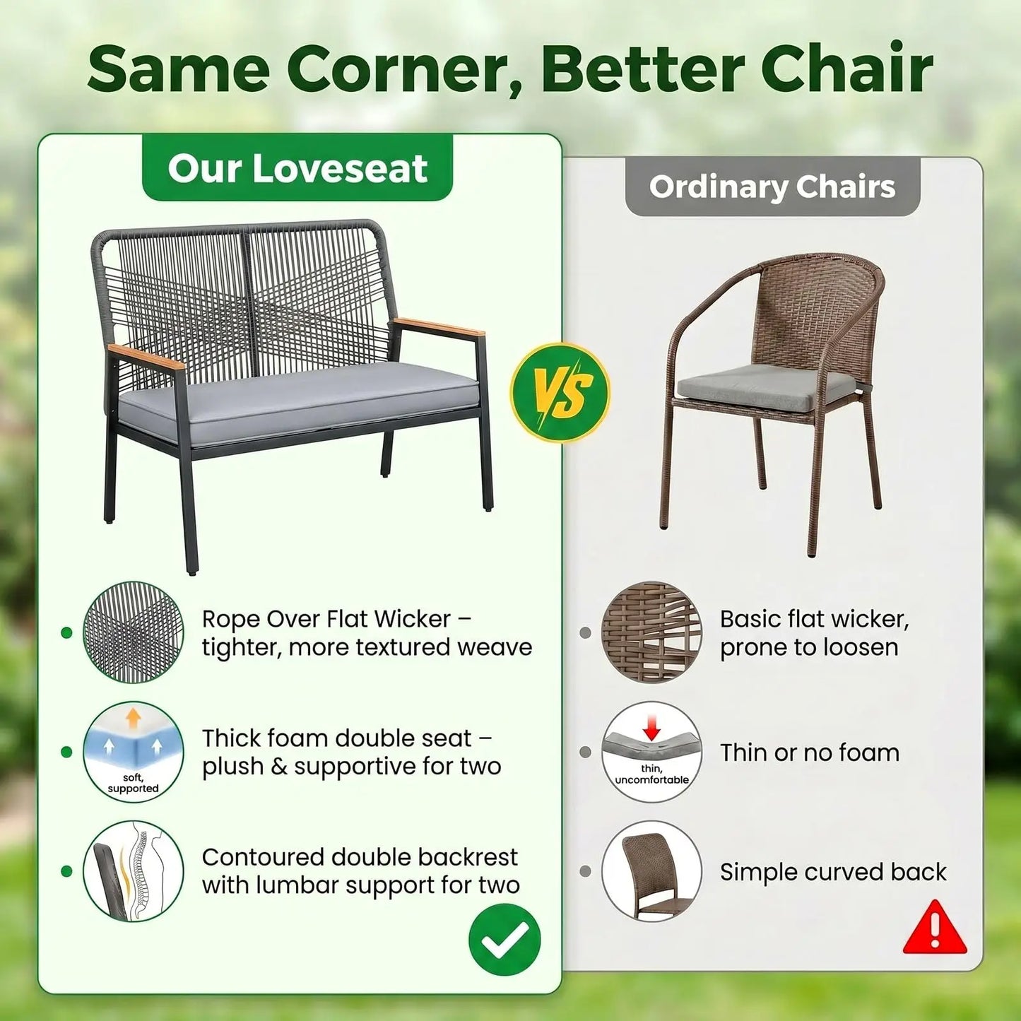 Modern Rattan Patio Loveseat With Cushion And Metal Frame
