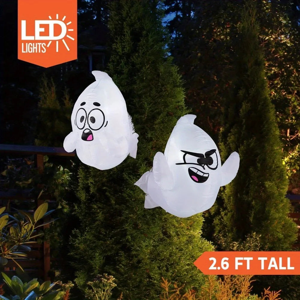 Halloween Inflatable Window Ghosts With LED Lights Outdoor Decorations