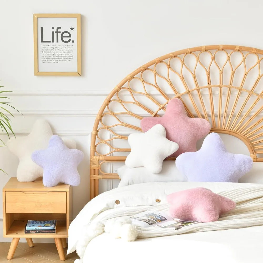 15" Star Pillow, Soft Faux Rabbit Fur Throw Pillow for Couch Bedroom, Plush Floor Cushion Decorative Star Shaped Pillow