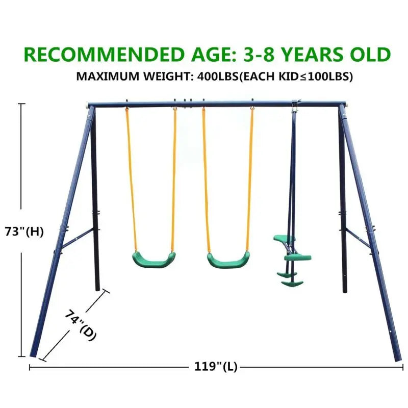 (Multiple models) Metal Swing Set for Kids Outdoor, Heavy Duty Frame with Double Swings,  for Backyard Playground.