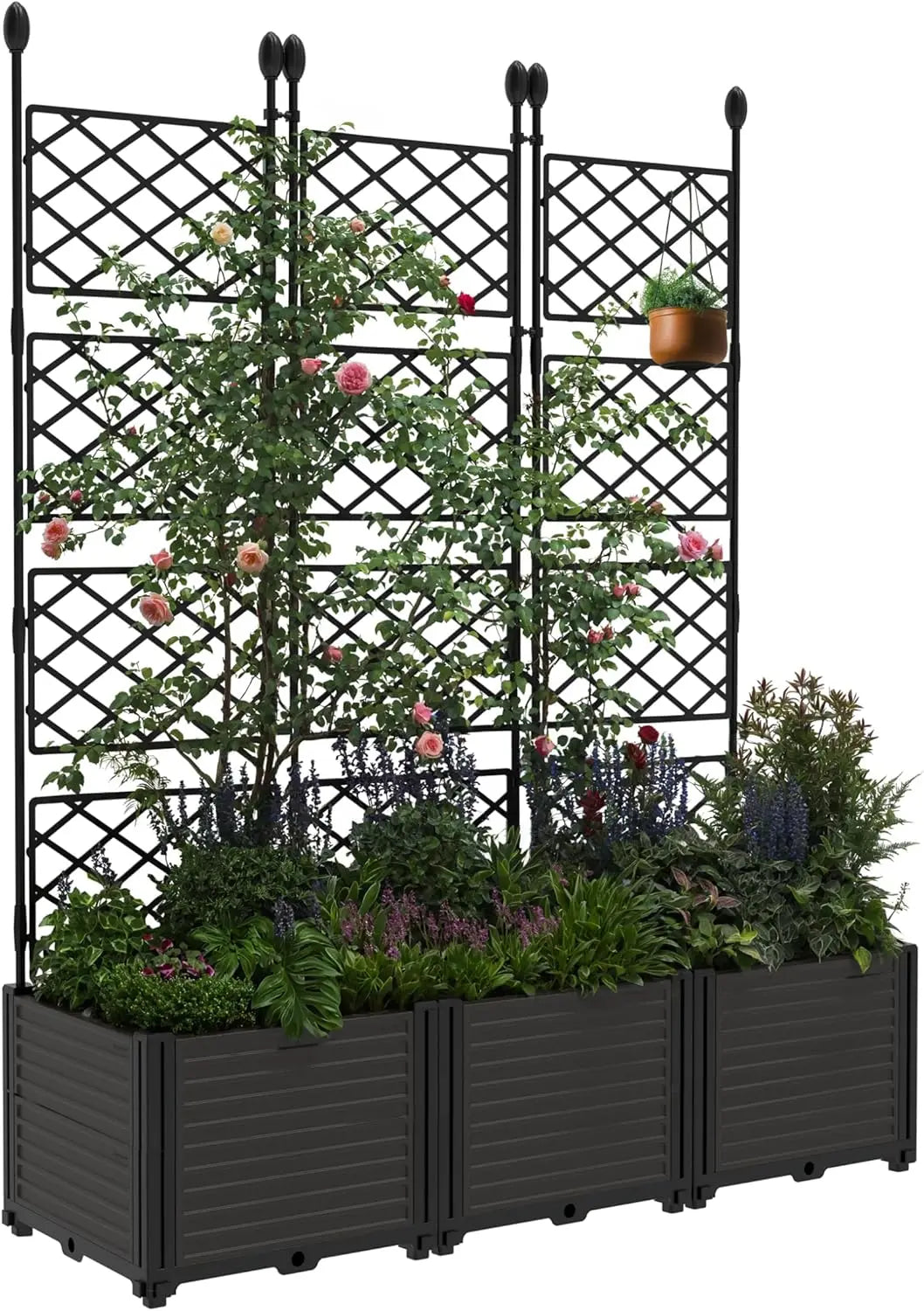TWISTER.CK Plastic Planter Box With Trellis For Raised Garden