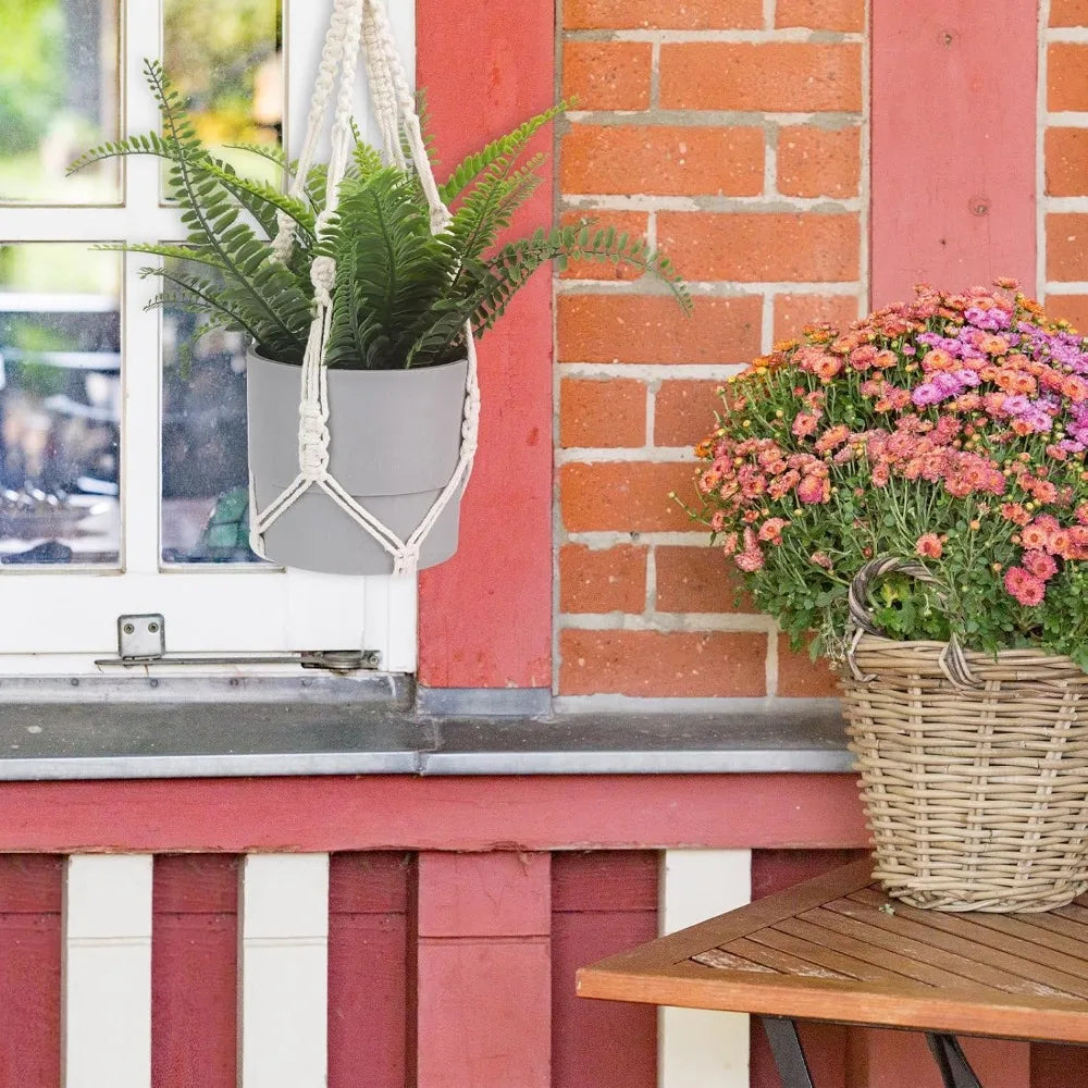 Boho Macrame Plant Hanger 2 Pack, 20" Ivory Cotton Rope Hanging Planter Basket with Metal Hook Rings for Indoor Outdoor Decor
