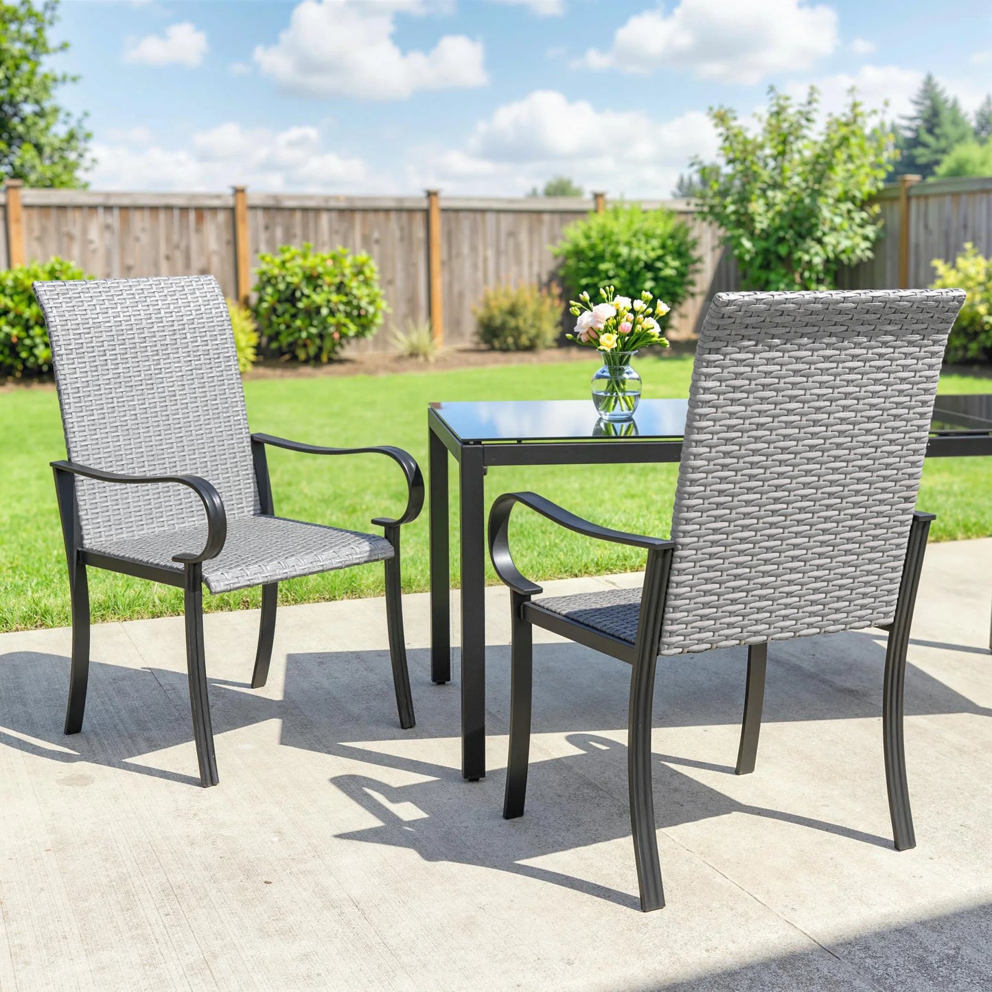 Outsunny Outdoor Wicker Dining Chairs With Armrests