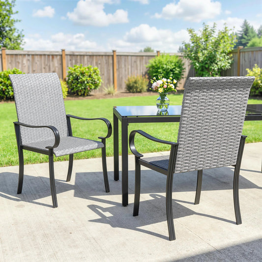 Outsunny Outdoor Wicker Dining Chairs With Armrests