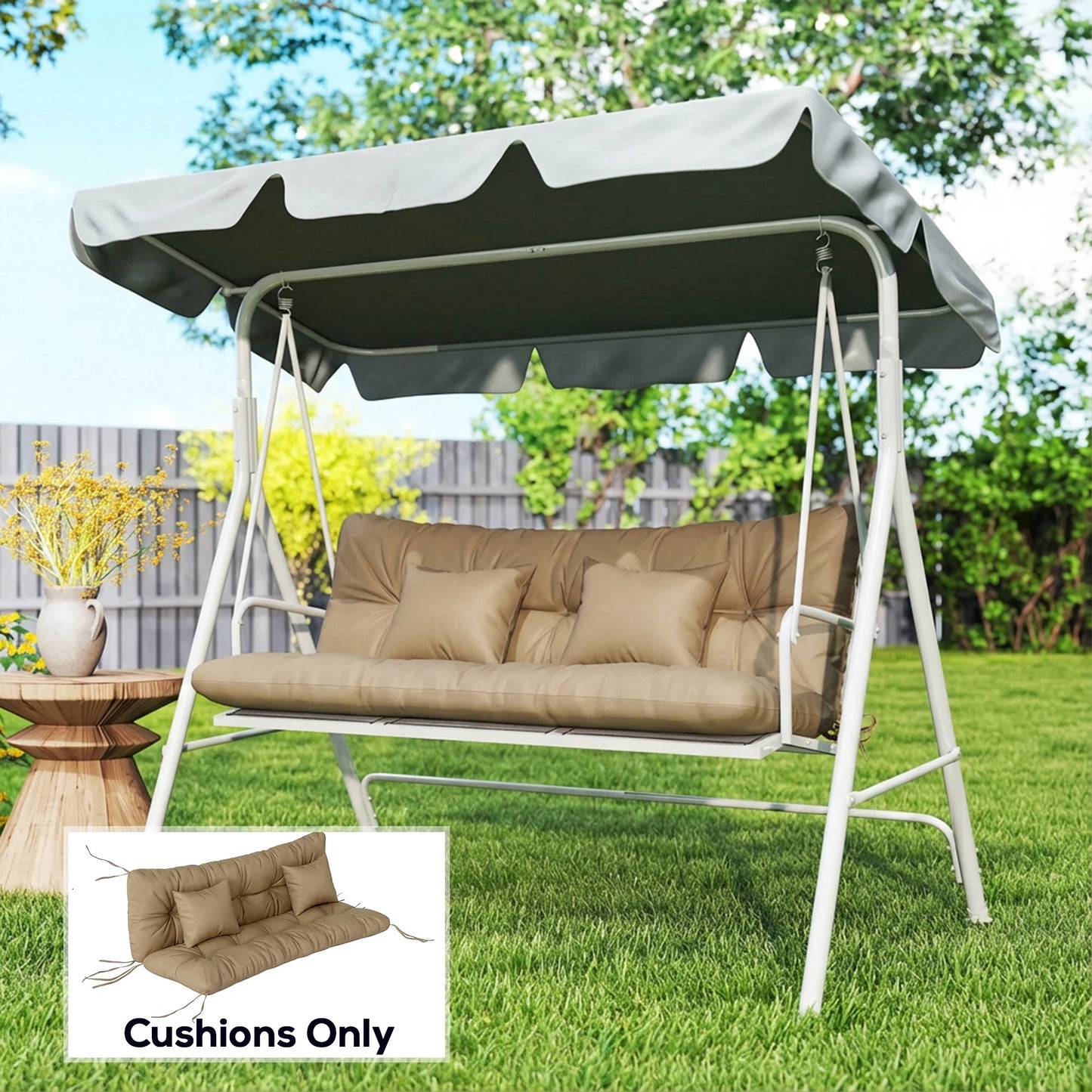 4-Piece Back and Seat Cushion Pillows Replacement and Pillows, Patio Chair Cushions Set with Ties, khaki