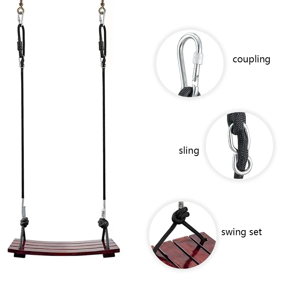 Solid Wood Swing Wooden Swing Seat Maximum Load 440Lbs Curved Swing Adjustable Rope Length Outdoor Rope Swing for Kids Adults