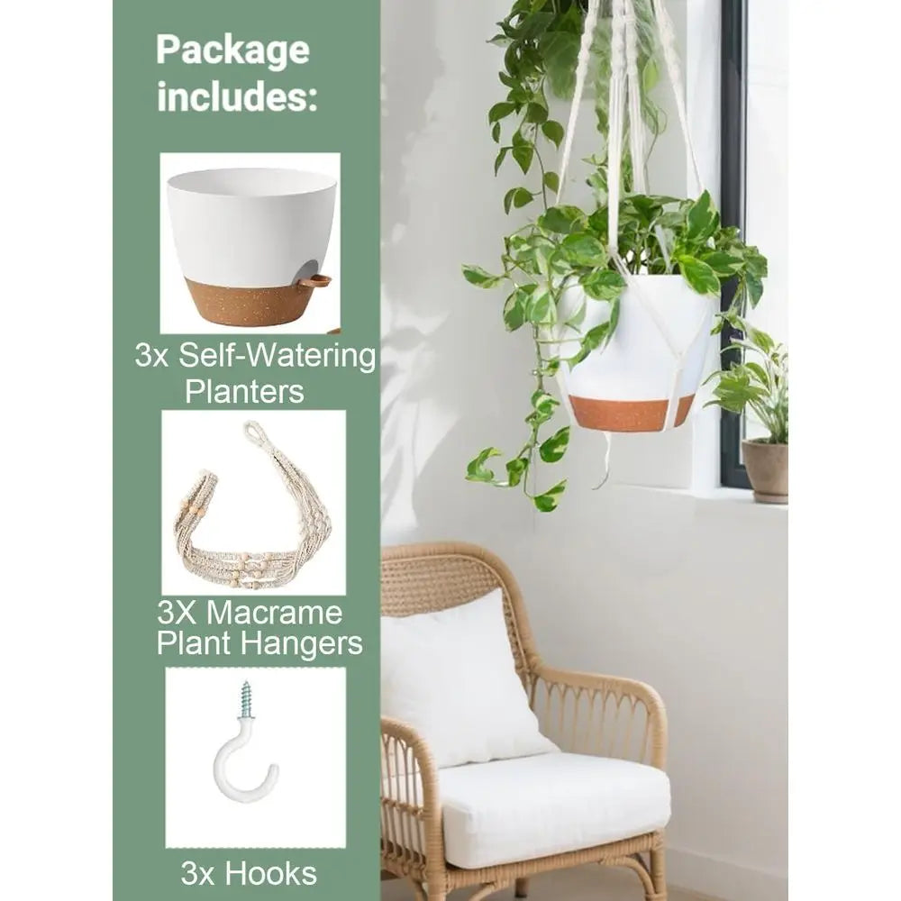 3 Sets Hanging Planters Indoor Plants Self-Watering Hanging Pots Plant Hangers Outdoor Hanging Lower Pots Drainage 3 Different S