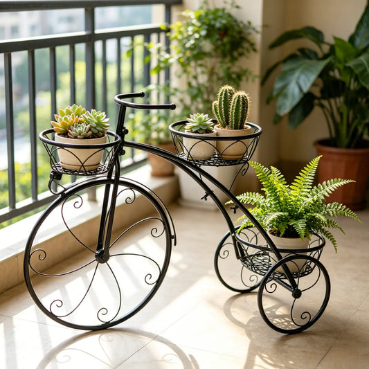 3 Tier Wrought Iron Bicycle Plant Stand Tricycle Planter
