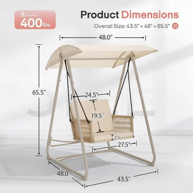 Outdoor Patio Swing Chair with Adjustable Canopy,Heavy-Duty Triangular Frame,Single Seat Garden Hammock Swing for Backyard,Porch