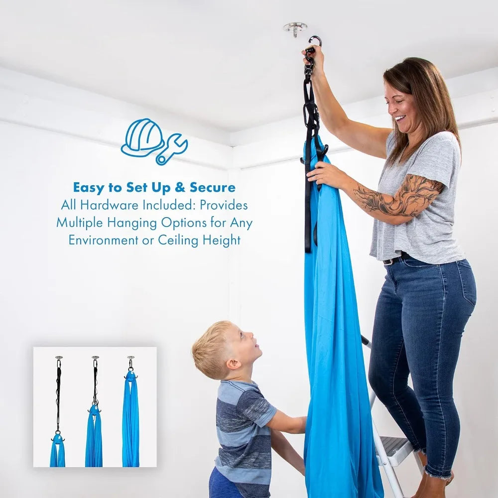 Sensory Swing for Kids & Adults - Holds 300lbs, Indoor Outdoor, Calming Effect, Durable Soft Fabric, Heavy Duty Hardware, Blue