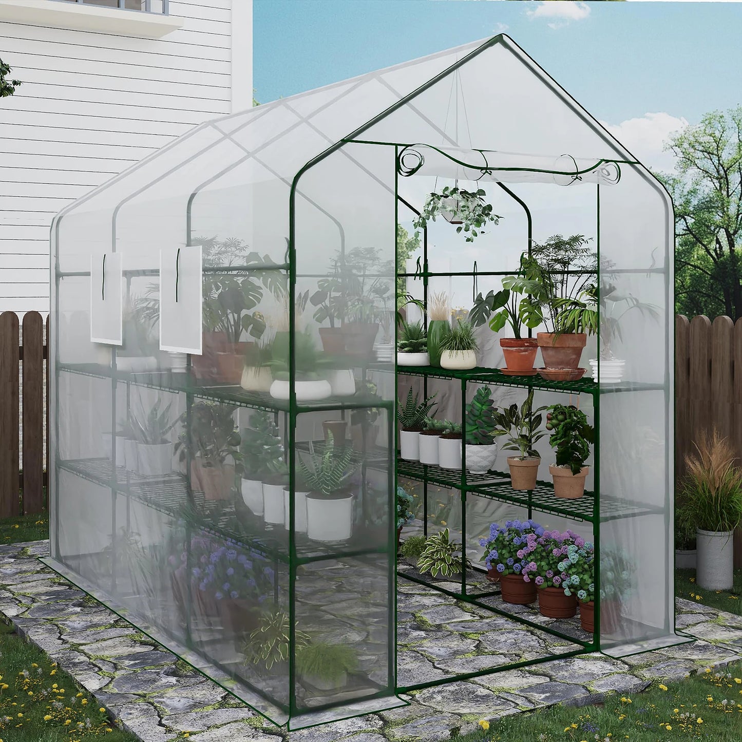 HiMISS Walk In Greenhouse With Eight Shelves And PE Cover