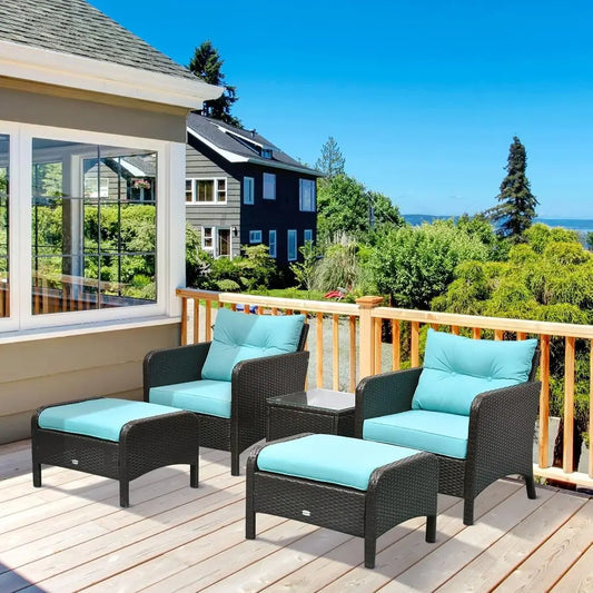 Rattan Wicker Outdoor Patio Lounge Chair And Ottoman Set