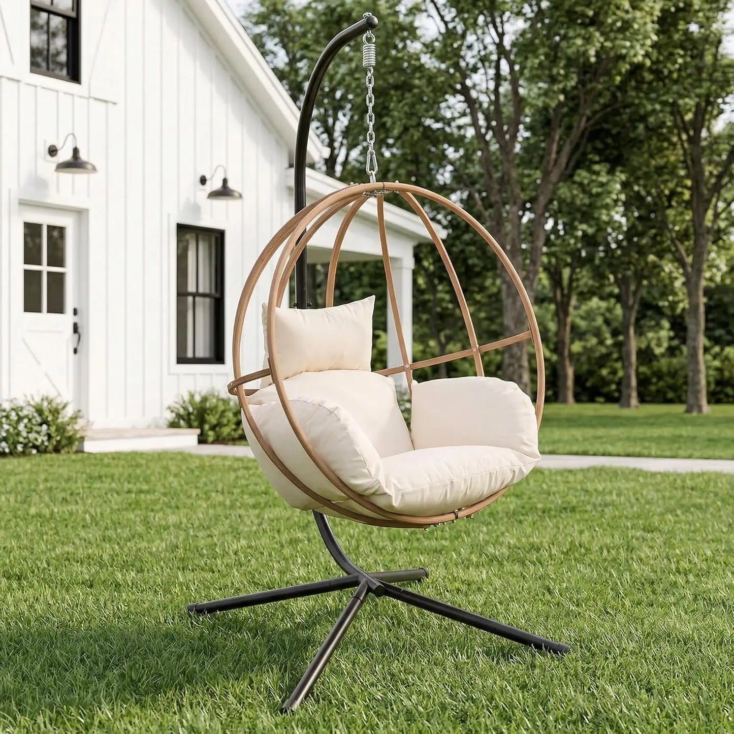 2-Person Outdoor Egg Swing Chair with Cushions Rattan Basket Stand Metal Nest Patio Garden, Customized