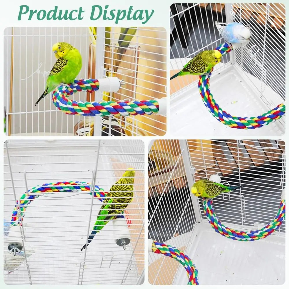 Bird Rope Perch Stand, Birdcage Swing Spiral Toys, Bird Climbing Bungee Rope Perches Chew Toys Cage Accessories for Cockatiels P