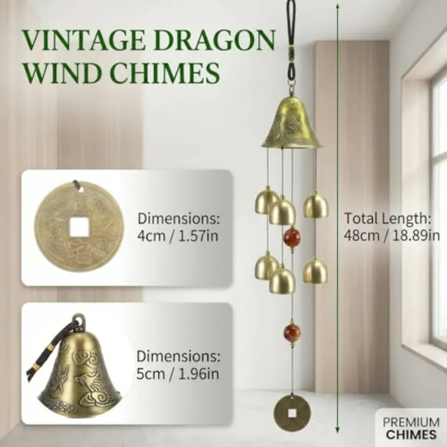 Lucky Wind Chimes Fengshui Bell Copper Alloy Dragon Bell 6 Bells Hanging Wind Bell for Home Garden Hanging Good Luck Blessing