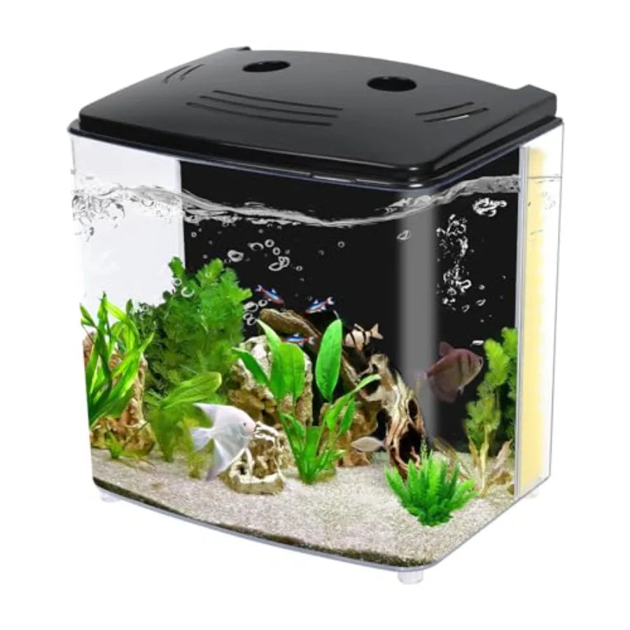 Fish Tank, 1.2 Gallon Aquarium, Small Betta Fish Tank Starter Kit with LED Light and Water Filter Pump, Rectangular