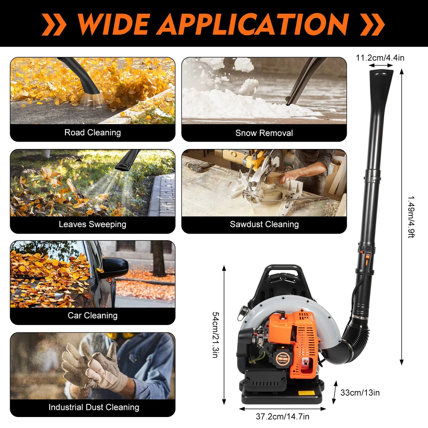 Bymaocar Gas Powered Leaf Blower Backpack 6800 Rpm Adjustable Speed