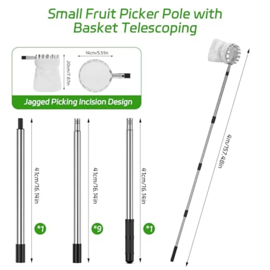BURMONG Fruit Picker Tool with Stainl Steel Pole and Soft Basket Adjustable Tree Fruit Harvester for Apple, Mango, Avocado, Ora