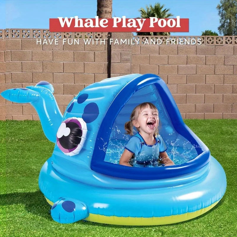 Inflatable Whale Kiddie Pool Tent for Toddler Swim Play