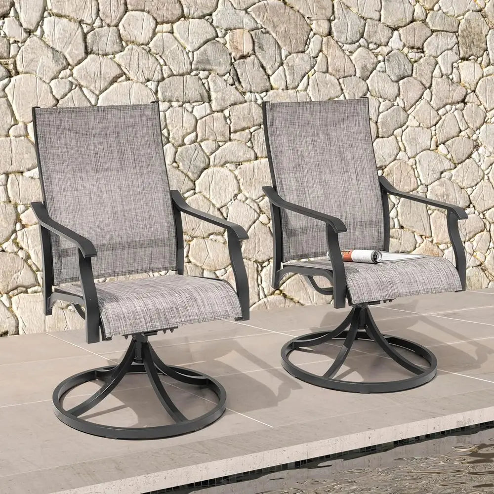Swivel Outdoor Patio Dining Chair Set With High Back Frame