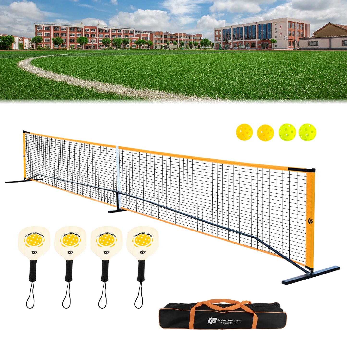 Portable Pickleball Net Set With Carry Bag And Paddles