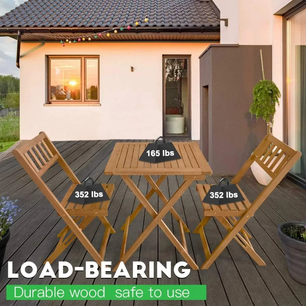 Acacia Wood Folding Patio Bistro Set With Chairs And Table