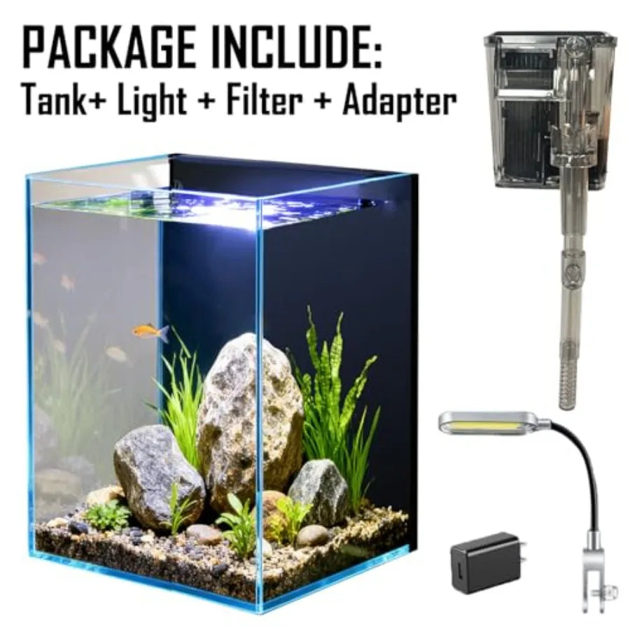 1.5 Gallon Fish Tank Starter Kits, Nano Glass Aquarium with Filter, Led Light for Aquascape DIY Small Betta Fish Tank