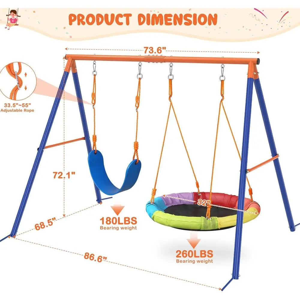 Heavy Duty Backyard Swing Set With Stand And Double Swing