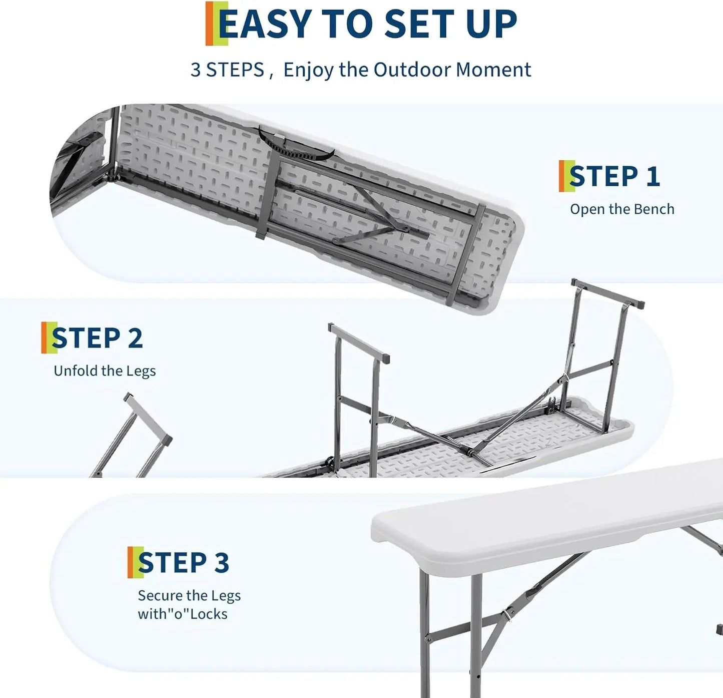 Twister.CK HDPE Plastic Folding Bench 2 Pack For Outdoor Use